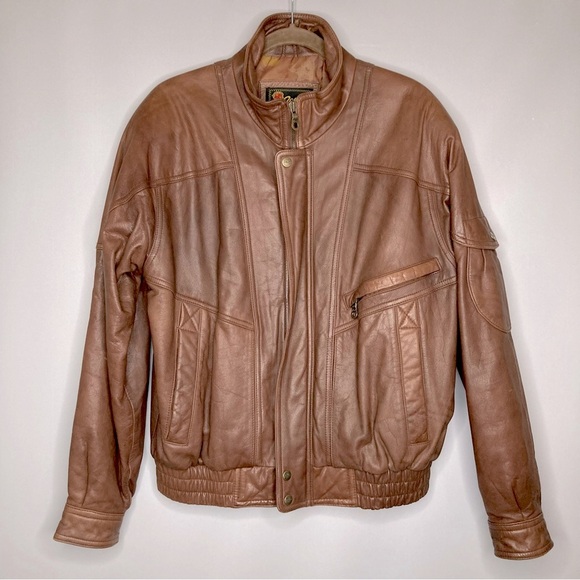 Vintage Reed Sportswear Leather Zip Up Motorcycle Jacket-Brown-Men’s 40R-Vtg-EUC - Picture 1 of 8